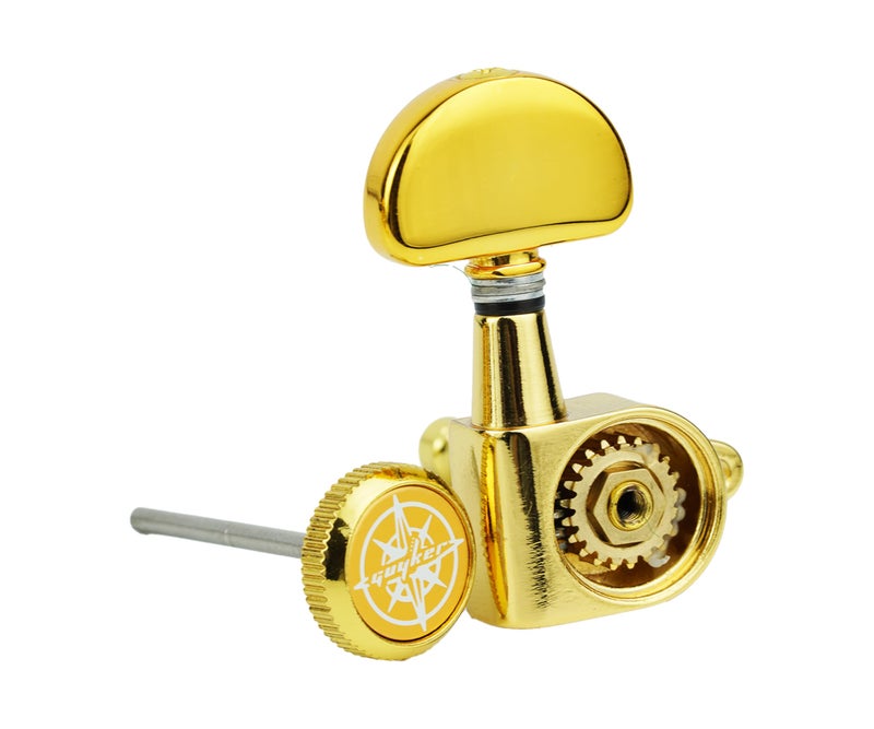 Guyker 6Pcs Guitar Locking Tuners (3L + 3R) â€“ 1:21 Lock String Tuning Key Pegs Machine Heads with Half-Circle Handle Replacement for LP SG Style Electric, Folk or Acoustic Guitars â€“ Golden - Image 4